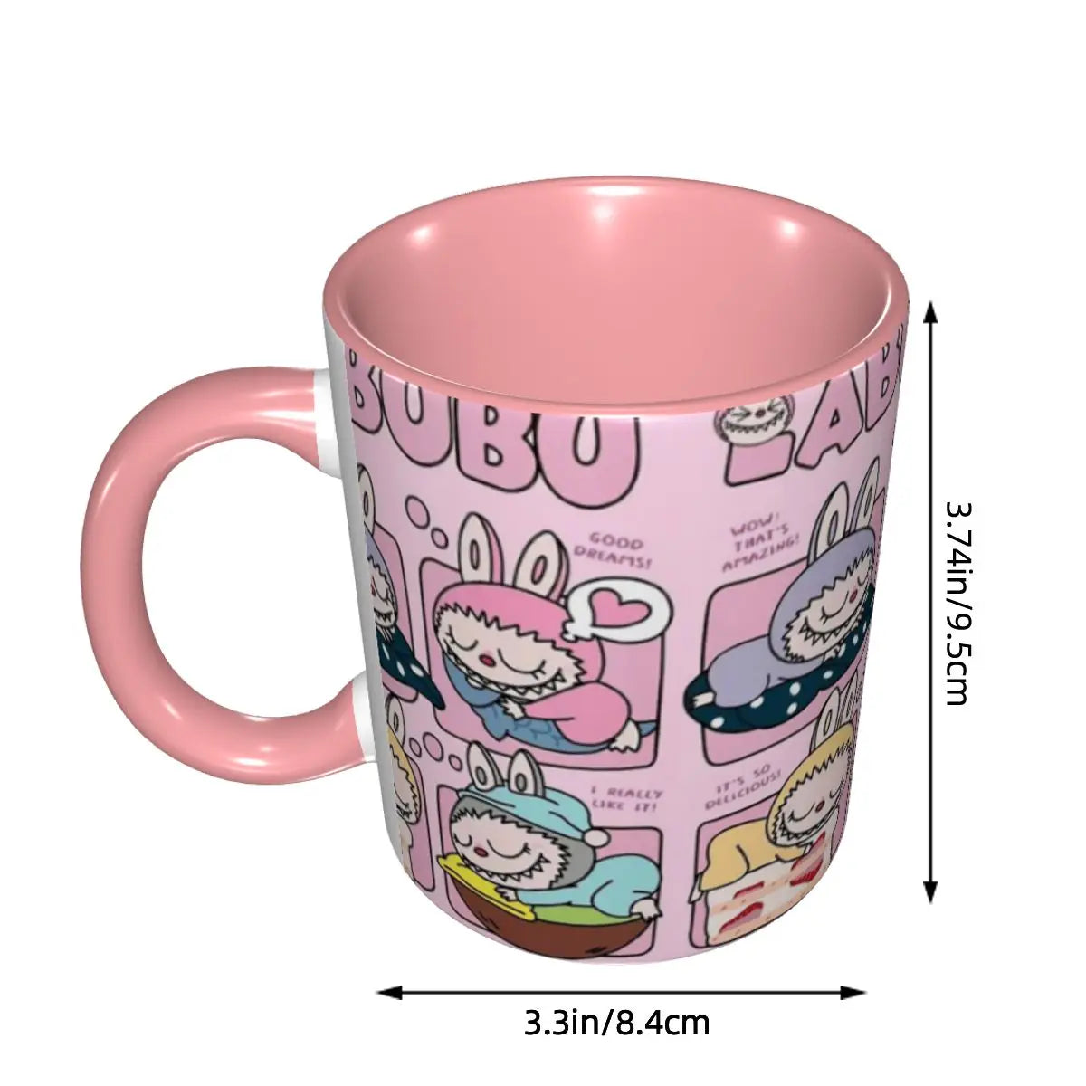 Cute Pink Labubu Cake Tea Cup Sleep Labubu Print Room Mug