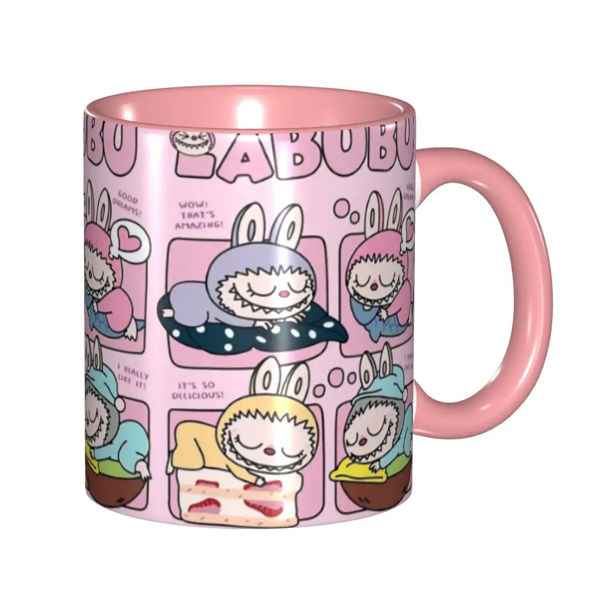 Cute Pink Labubu Cake Tea Cup Sleep Labubu Print Room Mug