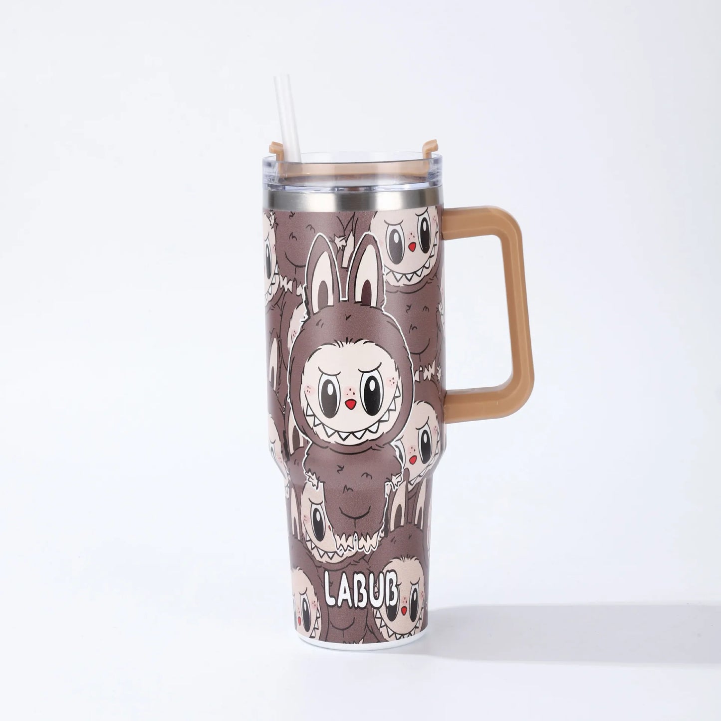 2025 New Labubu Water Cup 40Oz Handle Car Insulated Cup with Straw for Insulation and Cooling, Ice King Cup