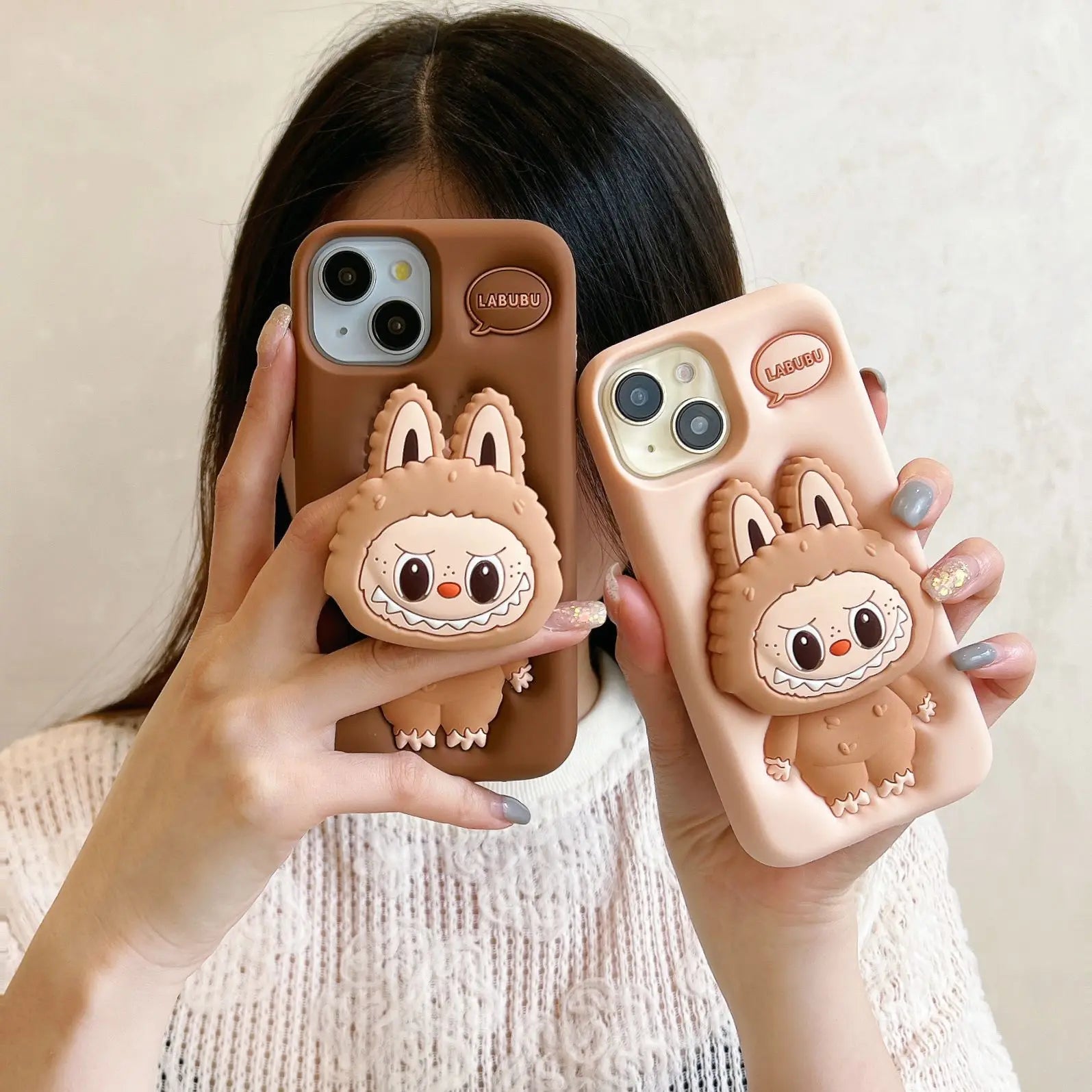 Cartoon Silicone Cellphone Cover Kawaii 3D Labubu Phone Case with Expanding Stand Shockproof Cute Case for Iphone 16 15 14