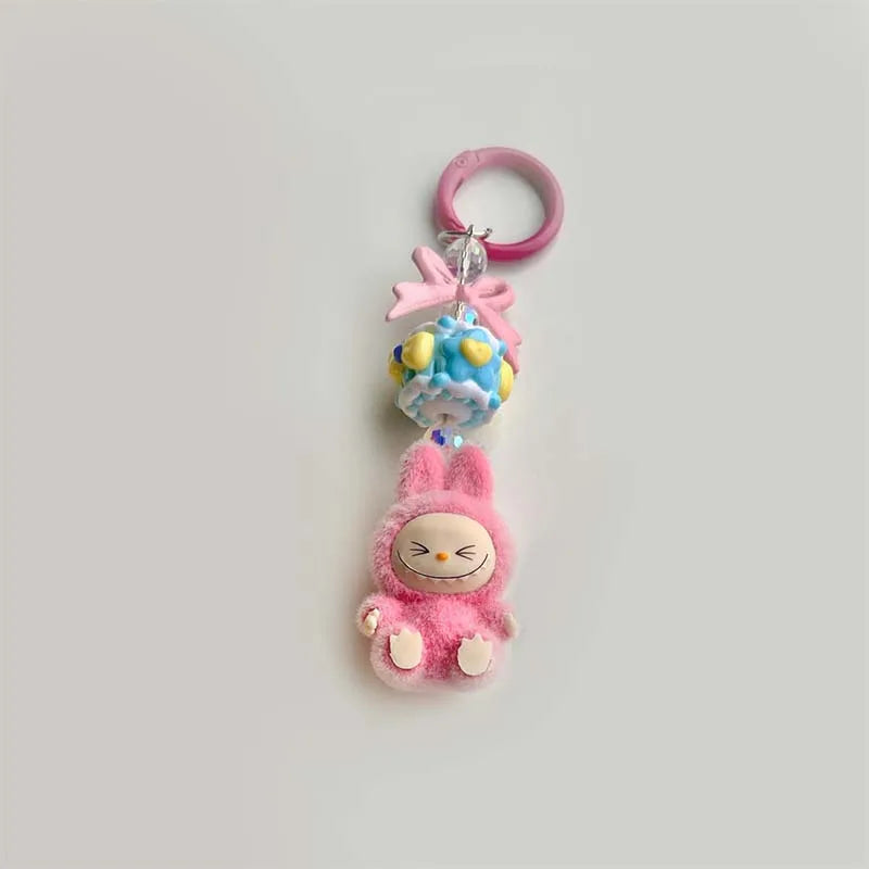 Kawaii Labubu Keychain Cartoon Creative Three-Dimensional Doll Students Schoolbag Pendant Car Keyring Women and Men Trend Gifts