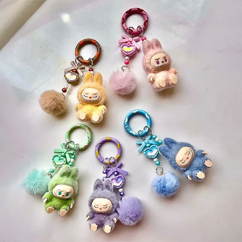 Kawaii Labubu Keychain Cartoon Creative Three-Dimensional Doll Students Schoolbag Pendant Car Keyring Women and Men Trend Gifts