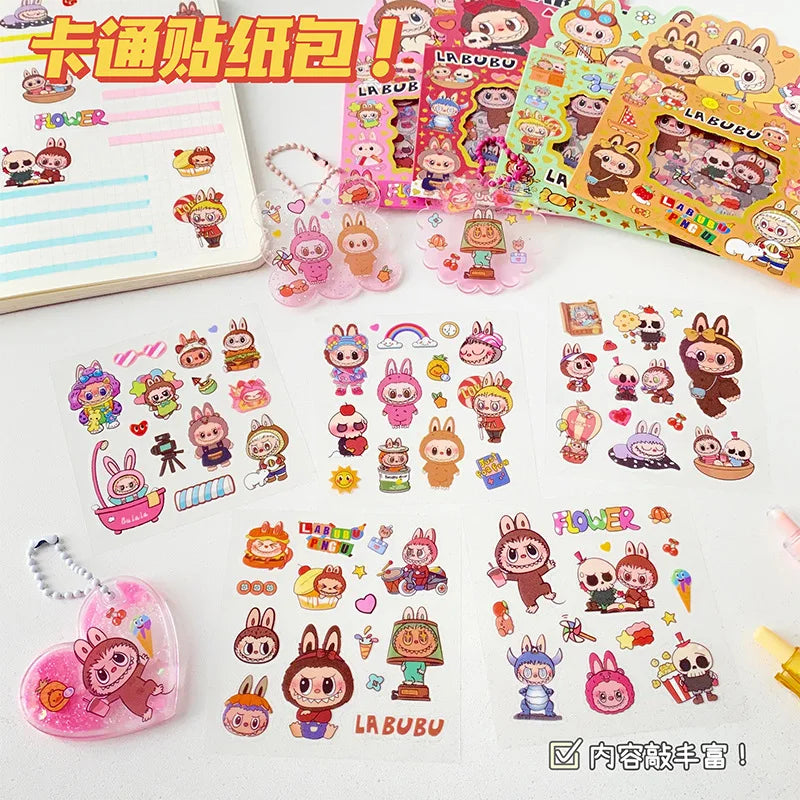 Labubu Series Cartoon Stickers - Set of 5 Waterproof Creative Stickers for Children's Handbooks