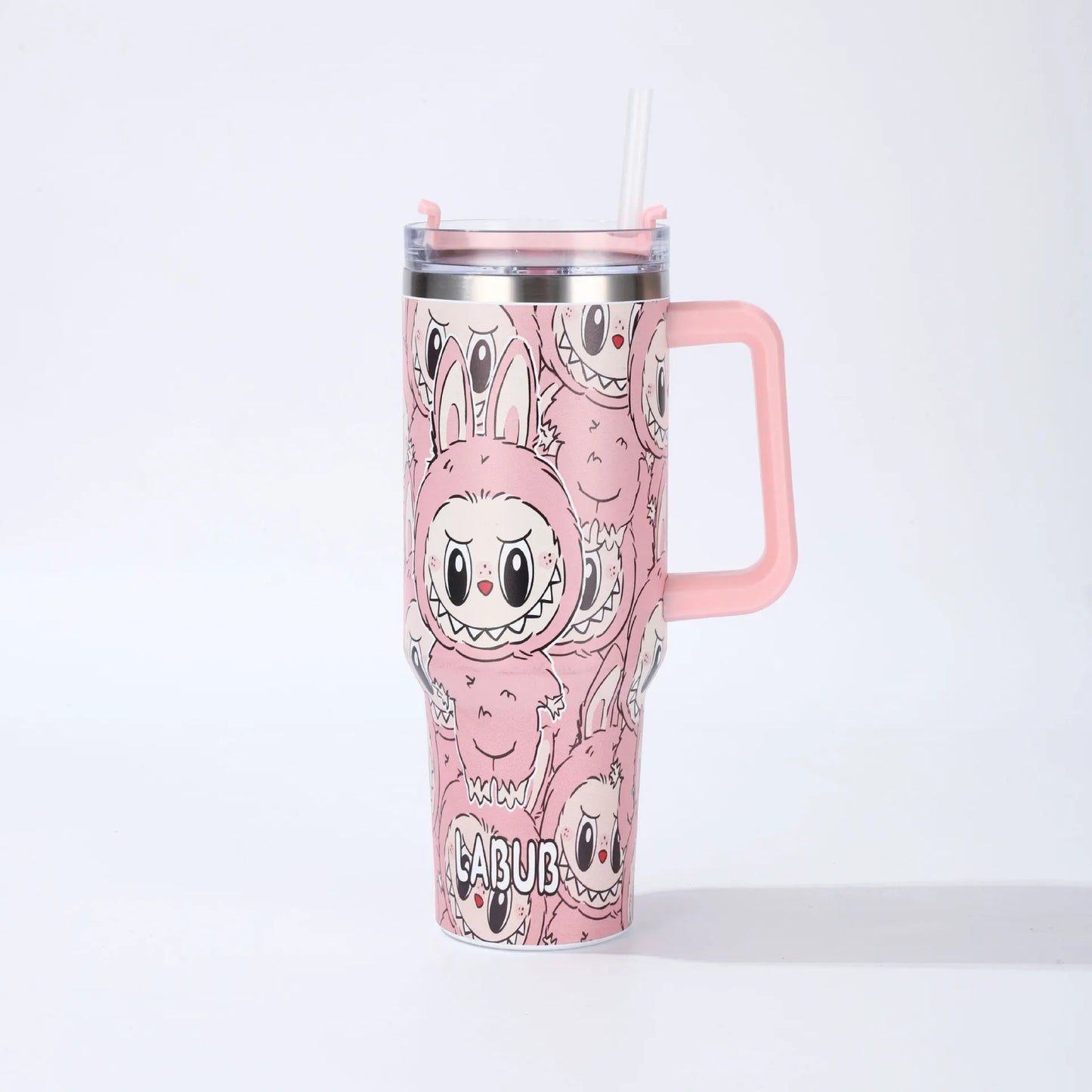 2025 New Labubu Water Cup 40Oz Handle Car Insulated Cup with Straw for Insulation and Cooling, Ice King Cup