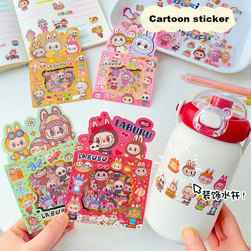 Labubu Series Cartoon Stickers - Set of 5 Waterproof Creative Stickers for Children's Handbooks