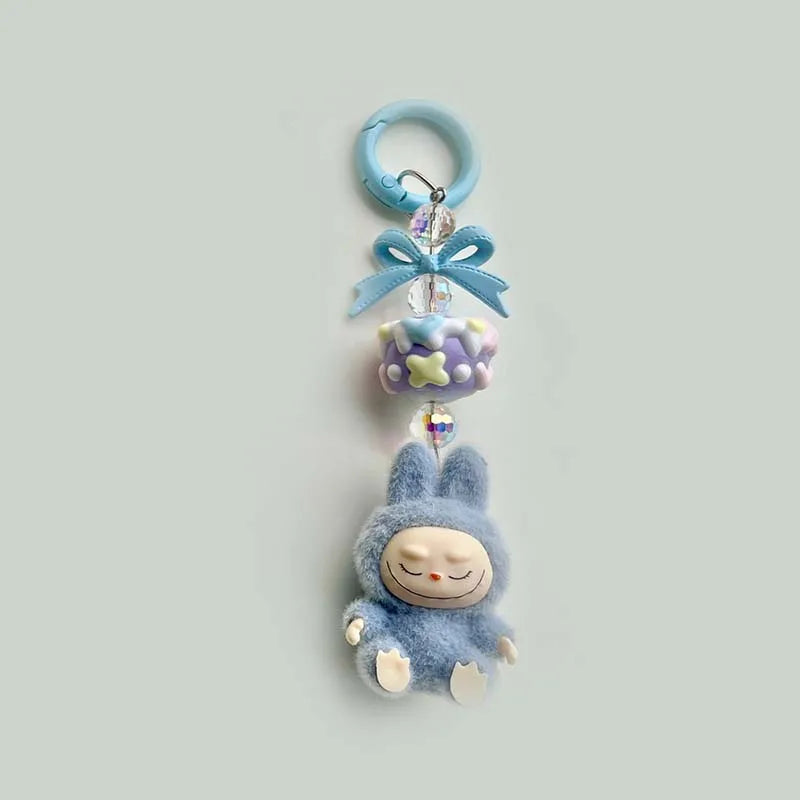 Kawaii Labubu Keychain Cartoon Creative Three-Dimensional Doll Students Schoolbag Pendant Car Keyring Women and Men Trend Gifts
