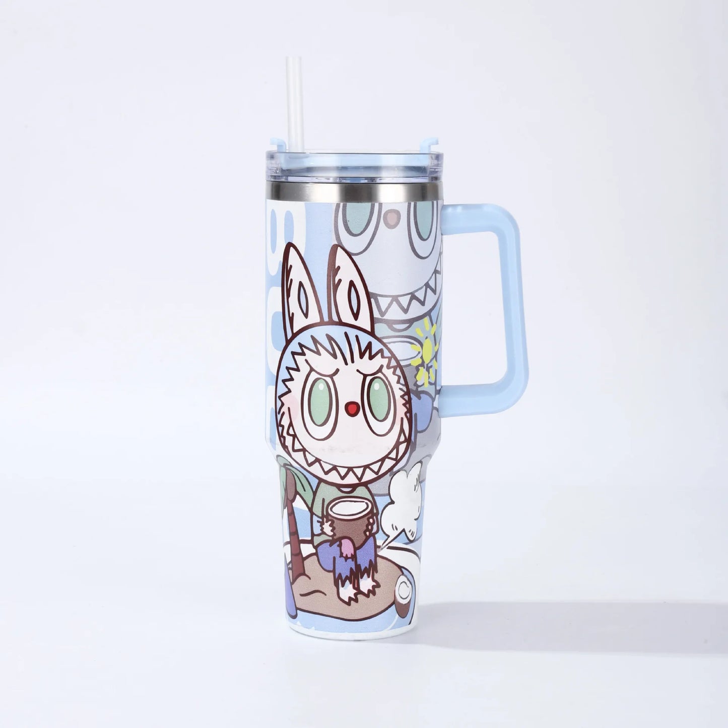 2025 New Labubu Water Cup 40Oz Handle Car Insulated Cup with Straw for Insulation and Cooling, Ice King Cup