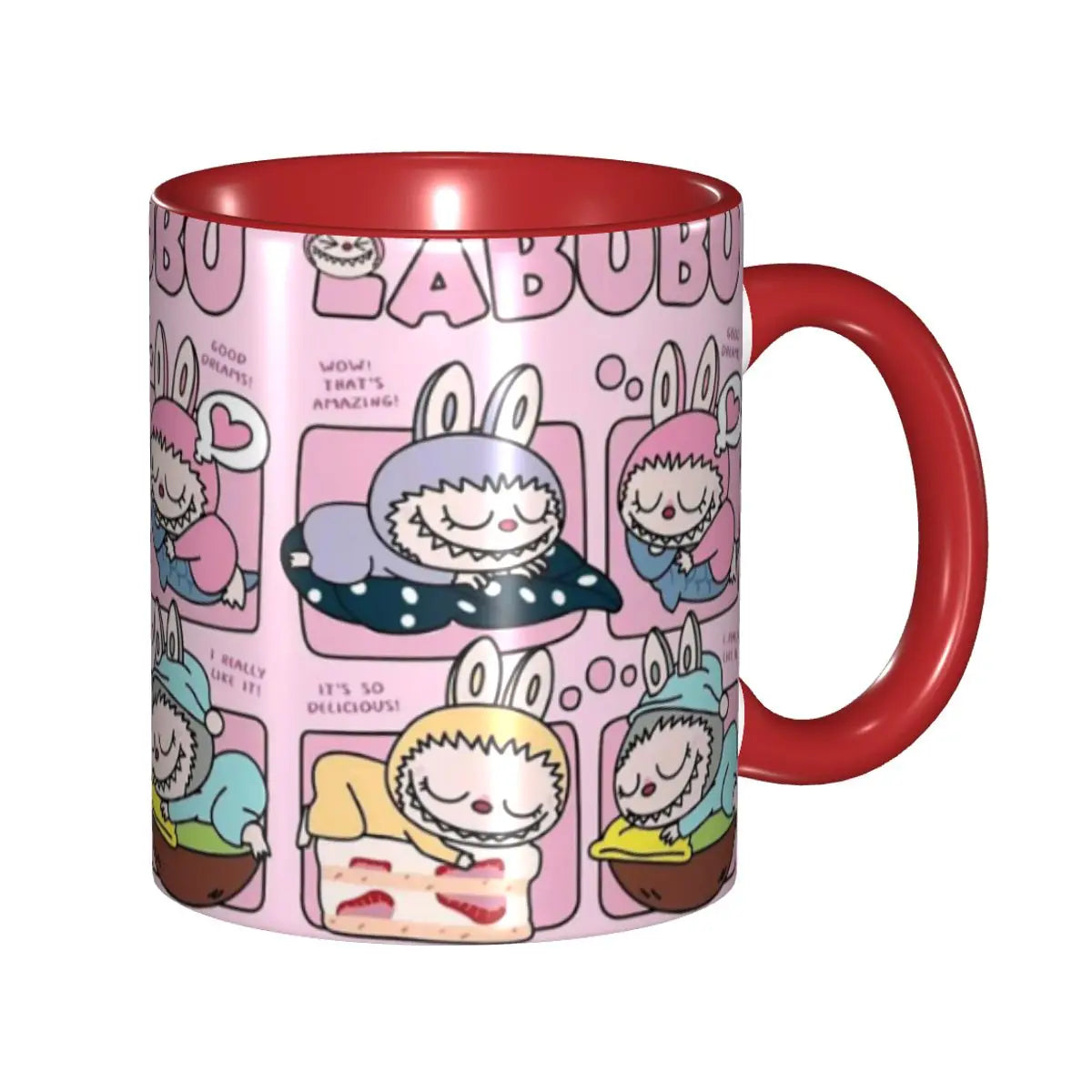 Cute Pink Labubu Cake Tea Cup Sleep Labubu Print Room Mug