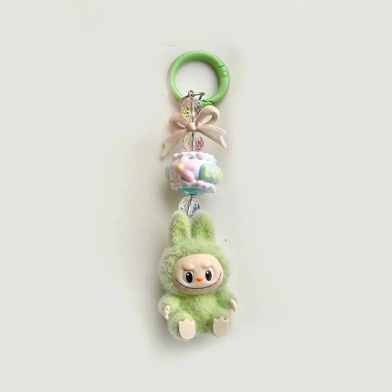 Kawaii Labubu Keychain Cartoon Creative Three-Dimensional Doll Students Schoolbag Pendant Car Keyring Women and Men Trend Gifts