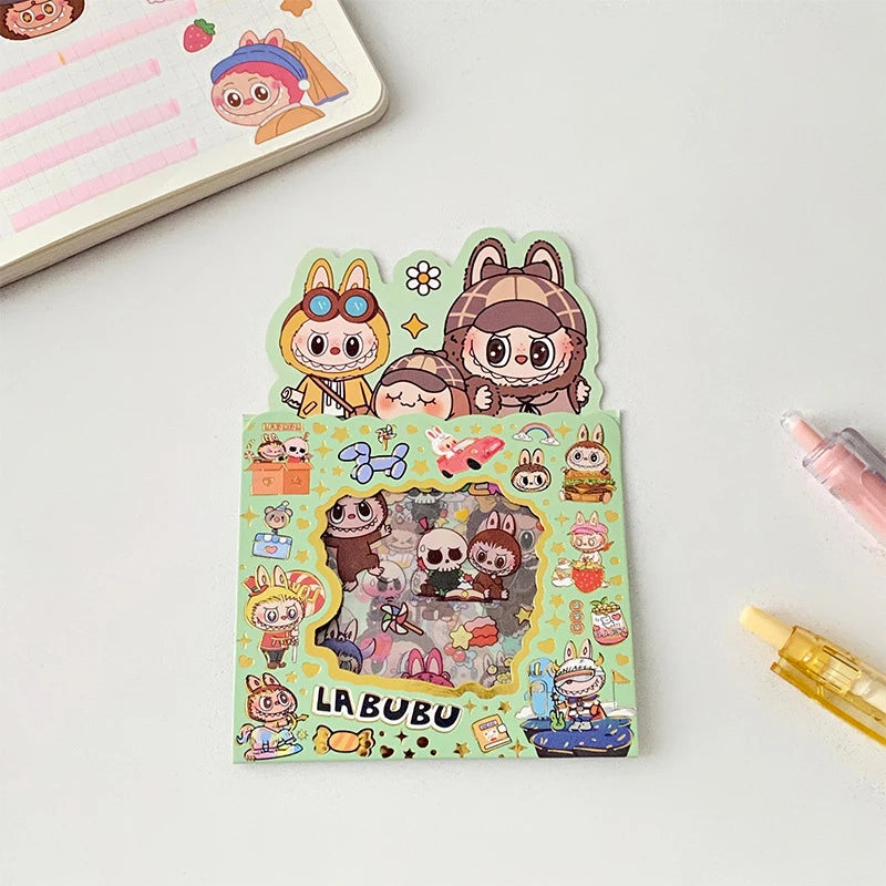 Labubu Series Cartoon Stickers - Set of 5 Waterproof Creative Stickers for Children's Handbooks
