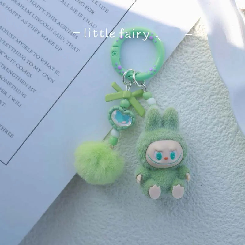 Kawaii Labubu Keychain Cartoon Creative Three-Dimensional Doll Students Schoolbag Pendant Car Keyring Women and Men Trend Gifts