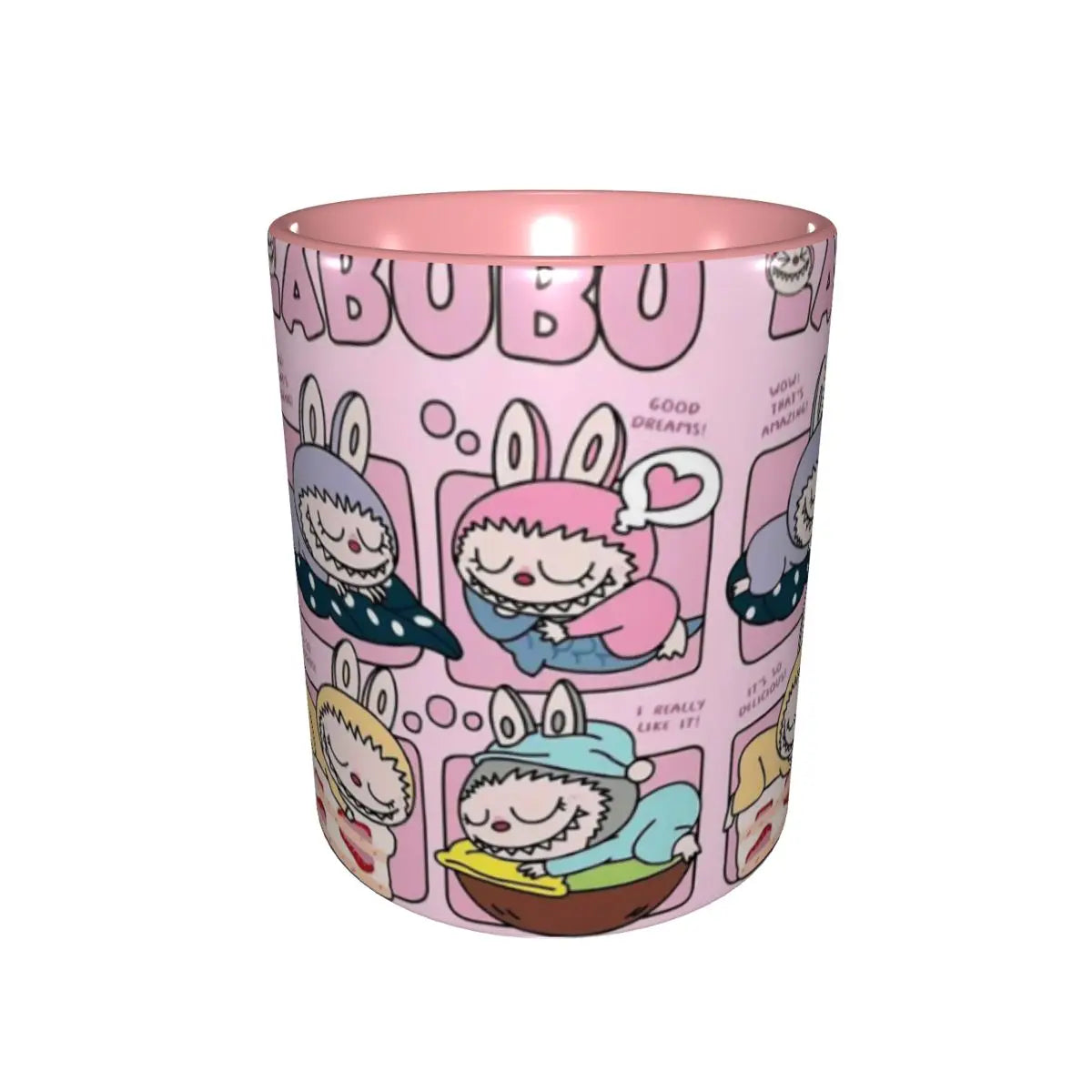 Cute Pink Labubu Cake Tea Cup Sleep Labubu Print Room Mug