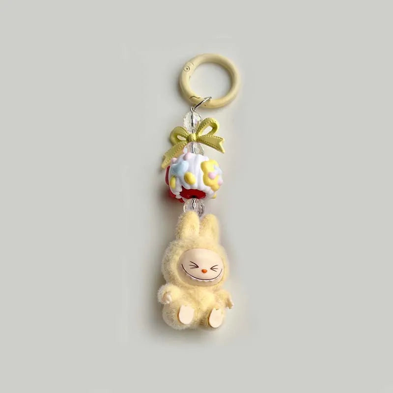 Kawaii Labubu Keychain Cartoon Creative Three-Dimensional Doll Students Schoolbag Pendant Car Keyring Women and Men Trend Gifts