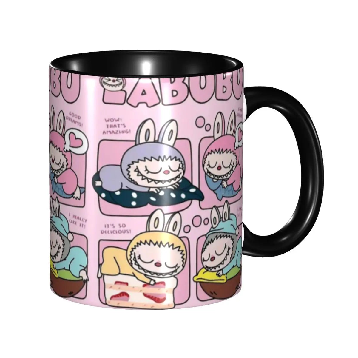 Cute Pink Labubu Cake Tea Cup Sleep Labubu Print Room Mug