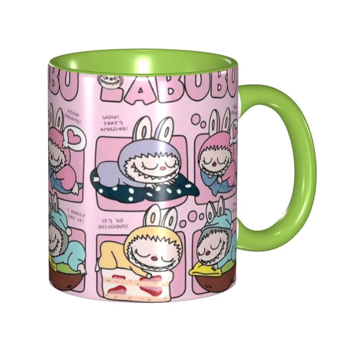 Cute Pink Labubu Cake Tea Cup Sleep Labubu Print Room Mug