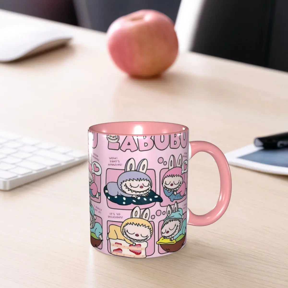 Cute Pink Labubu Cake Tea Cup Sleep Labubu Print Room Mug