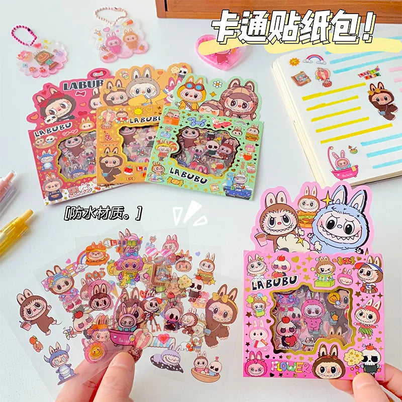 Labubu Series Cartoon Stickers - Set of 5 Waterproof Creative Stickers for Children's Handbooks