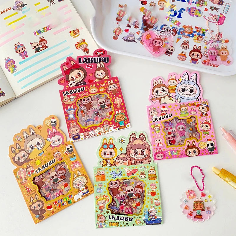 Labubu Series Cartoon Stickers - Set of 5 Waterproof Creative Stickers for Children's Handbooks