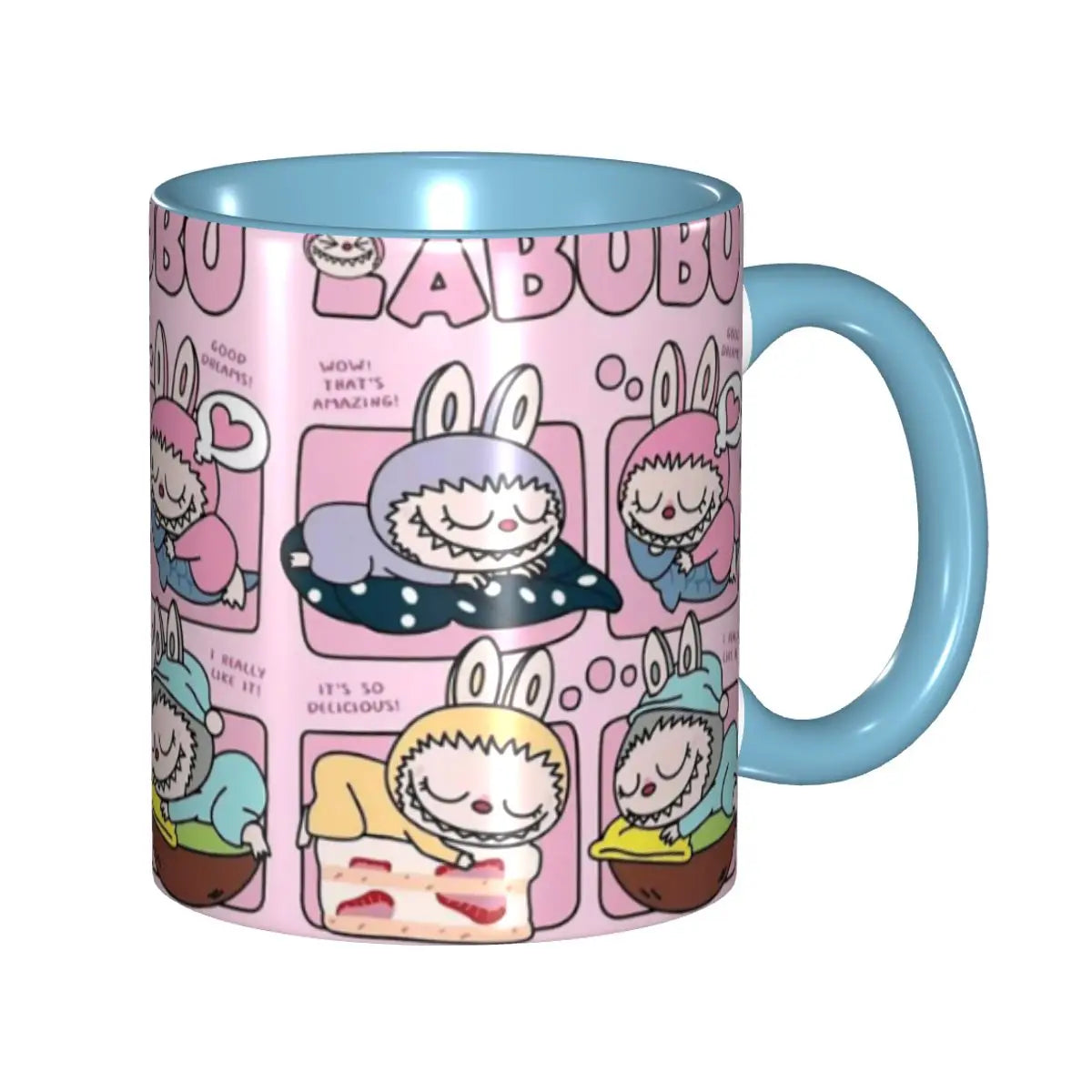 Cute Pink Labubu Cake Tea Cup Sleep Labubu Print Room Mug