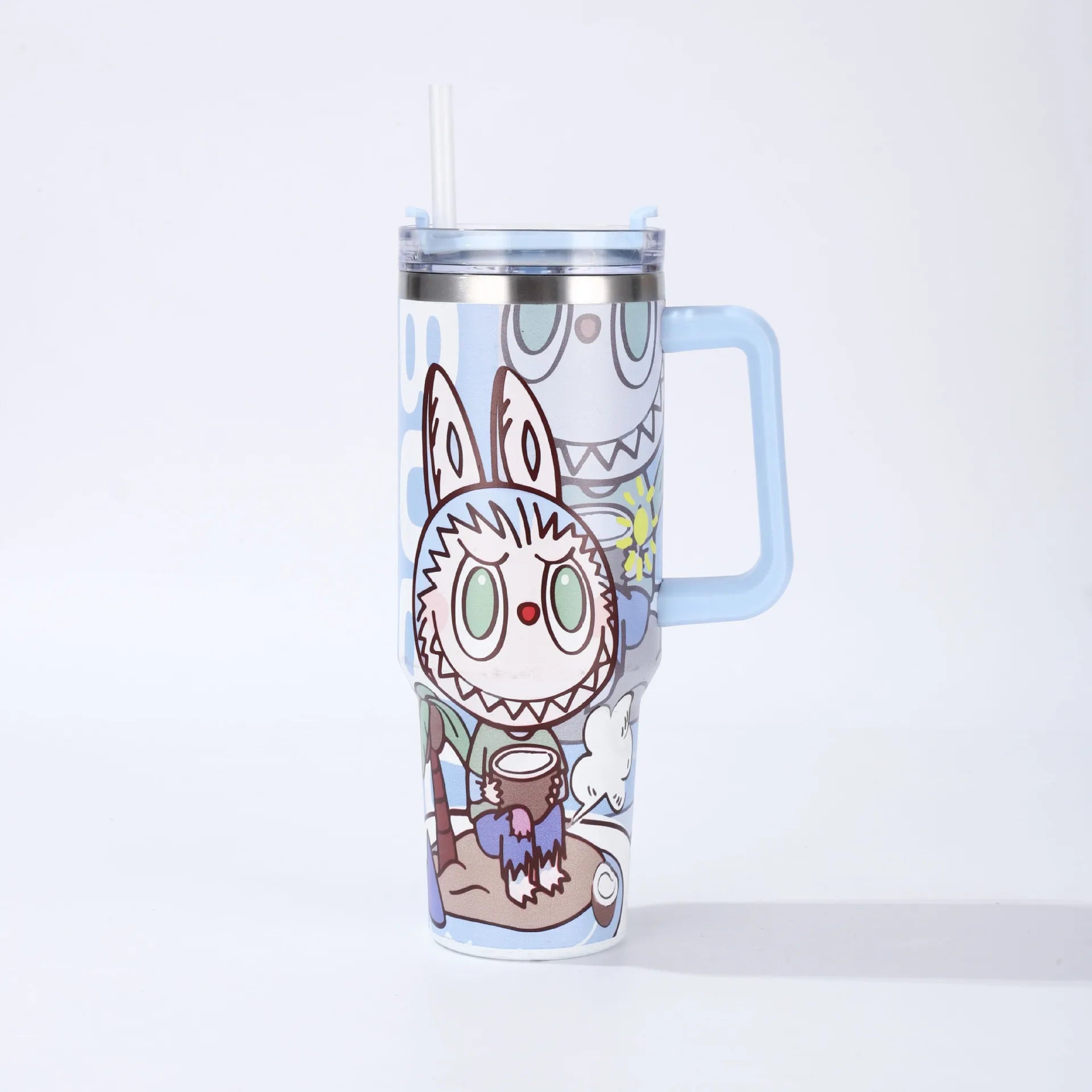 2025 New Labubu Water Cup 40Oz Handle Car Insulated Cup with Straw for Insulation and Cooling, Ice King Cup
