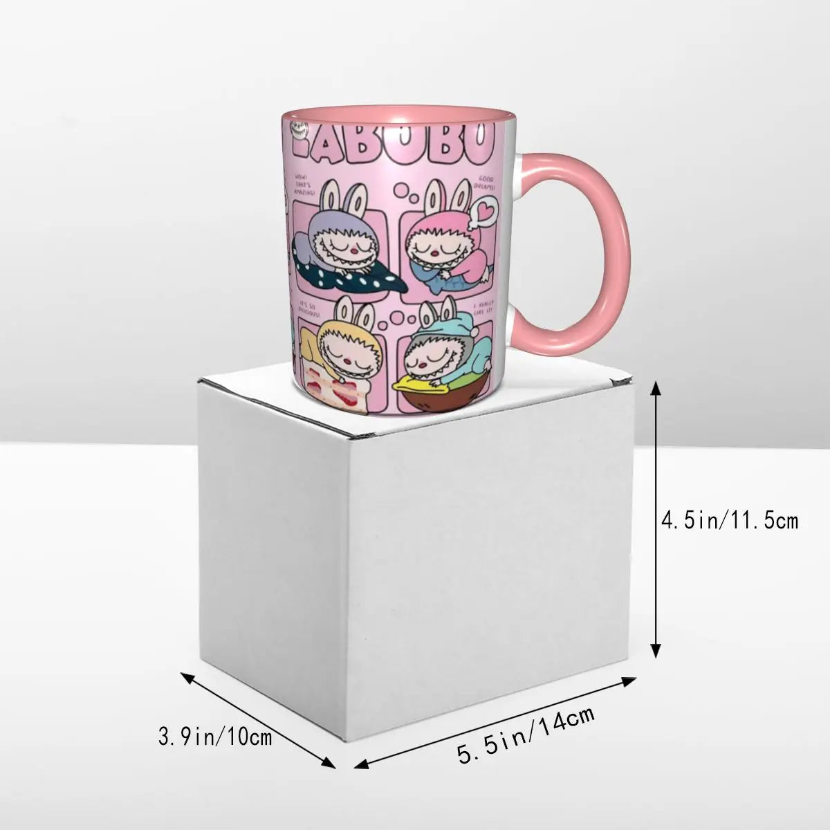 Cute Pink Labubu Cake Tea Cup Sleep Labubu Print Room Mug
