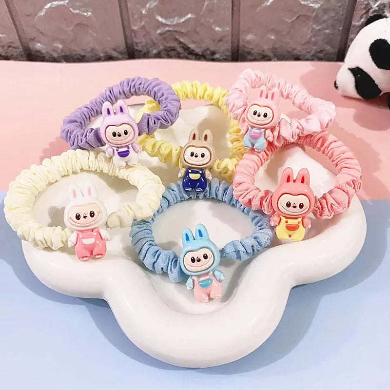 6Pcs Cartoon Labubu Hair Ropes Cute Anime Labubu Women Elastic Hair Circle Hair Accessories Ponytail Kawaii Girls Holiday Gifts