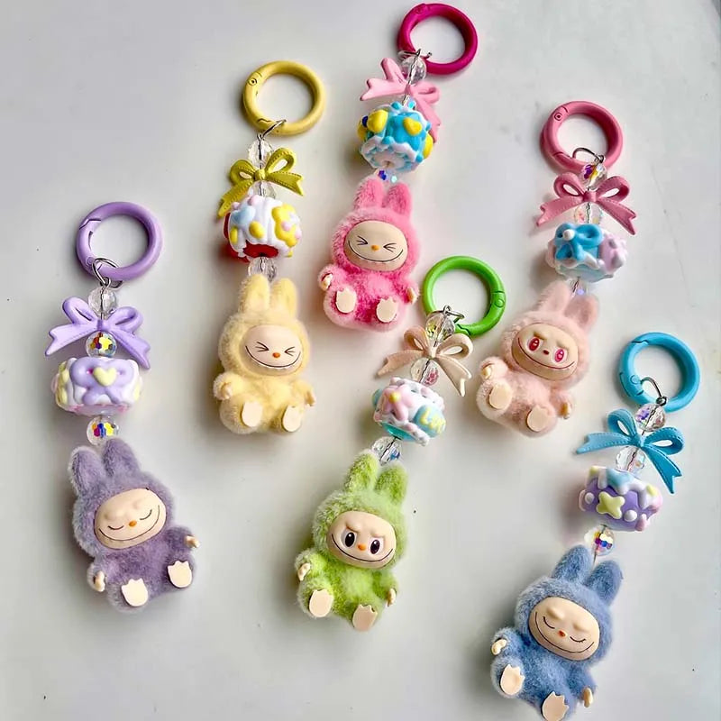 Kawaii Labubu Keychain Cartoon Creative Three-Dimensional Doll Students Schoolbag Pendant Car Keyring Women and Men Trend Gifts