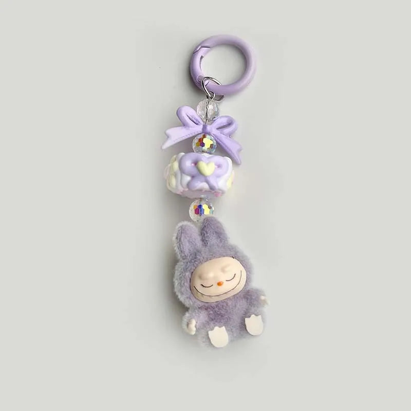 Kawaii Labubu Keychain Cartoon Creative Three-Dimensional Doll Students Schoolbag Pendant Car Keyring Women and Men Trend Gifts