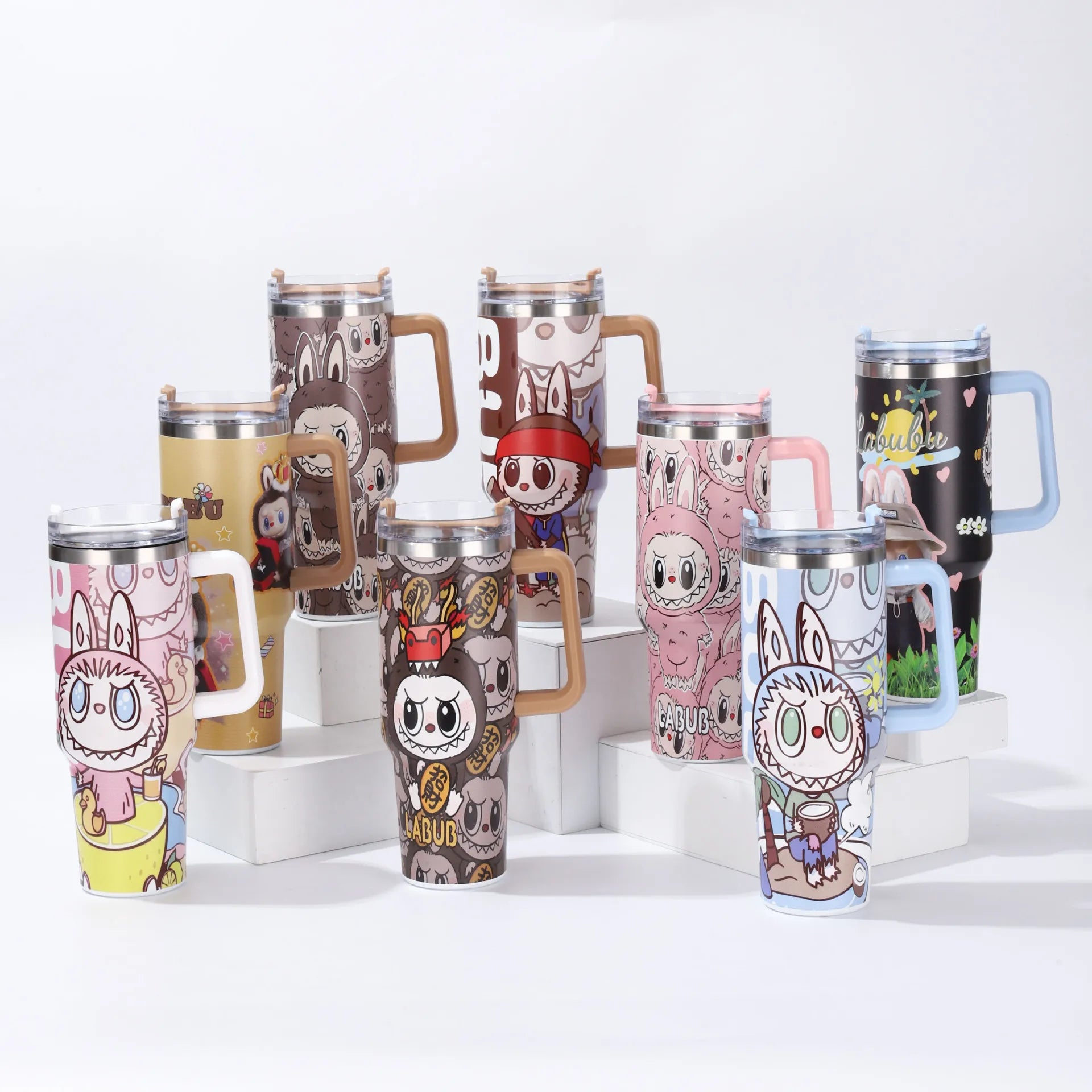 2025 New Labubu Water Cup 40Oz Handle Car Insulated Cup with Straw for Insulation and Cooling, Ice King Cup
