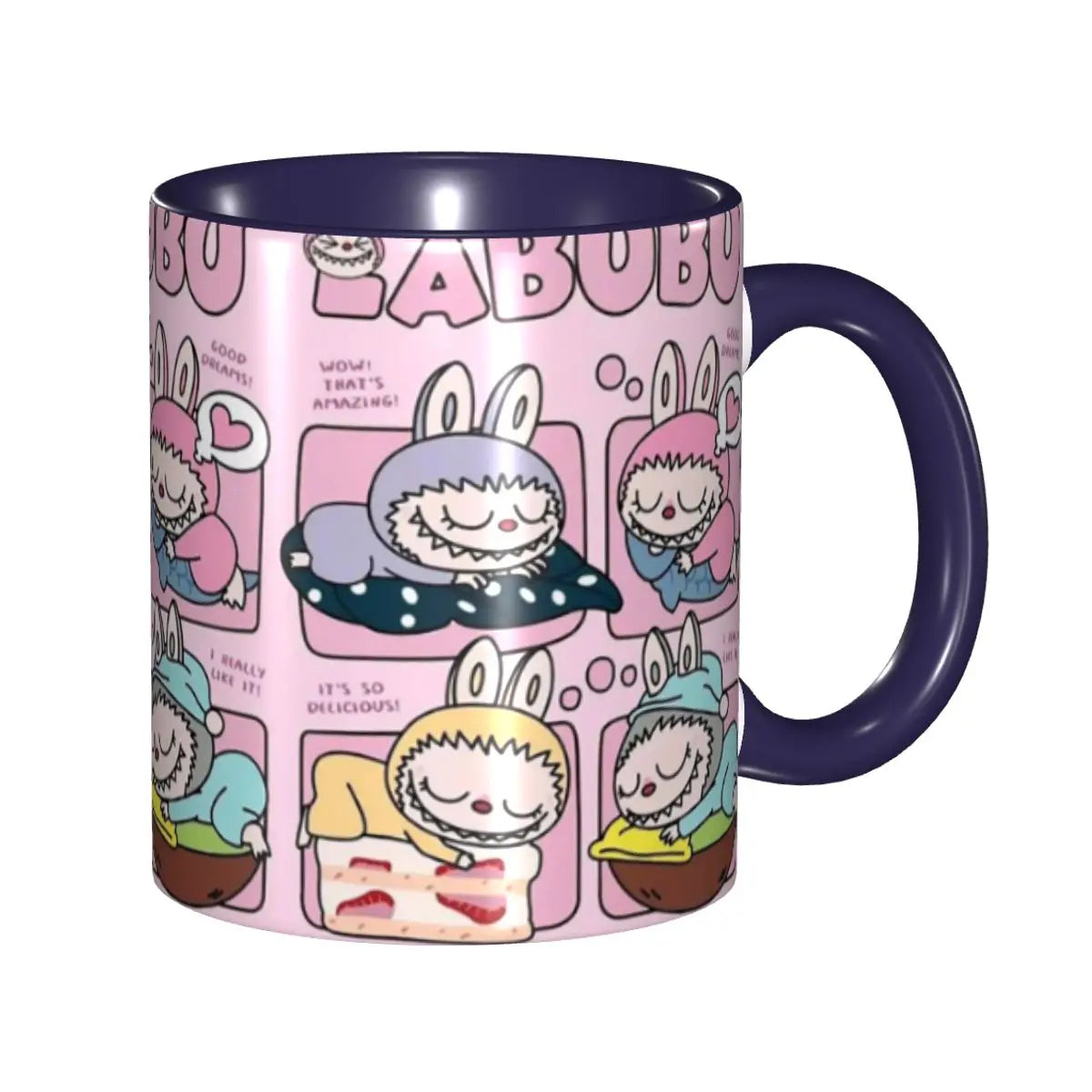 Cute Pink Labubu Cake Tea Cup Sleep Labubu Print Room Mug