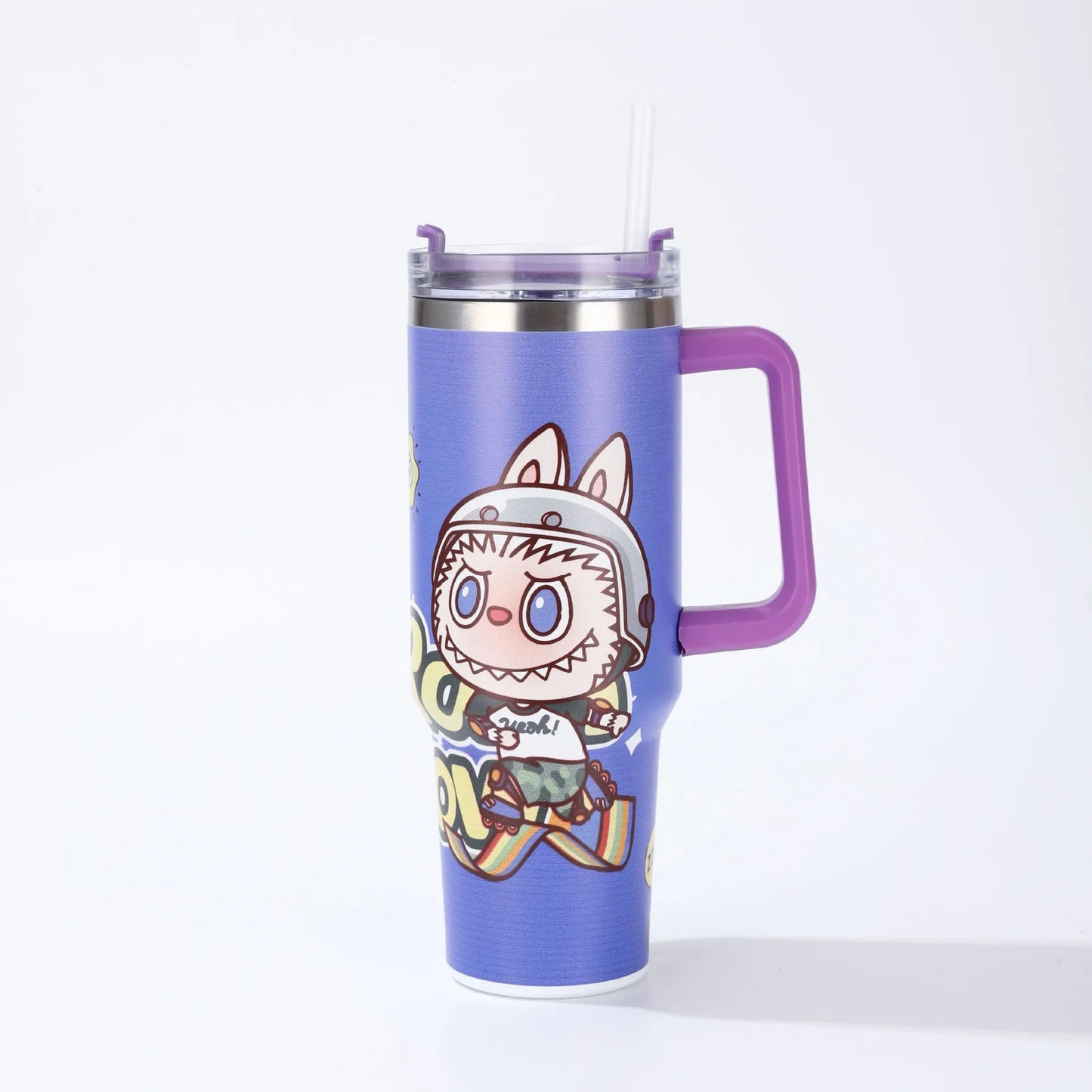2025 New Labubu Water Cup 40Oz Handle Car Insulated Cup with Straw for Insulation and Cooling, Ice King Cup